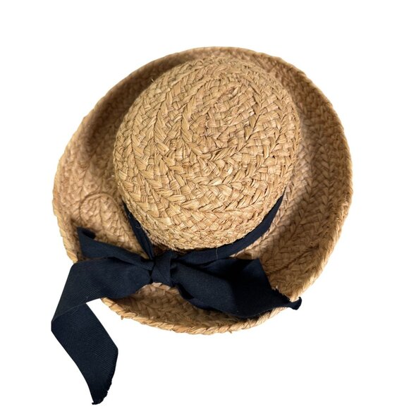 Helen Kaminski Women Natural 100% Raffia Boater Sun Hat Black Ribbon Handmade OS main image 7